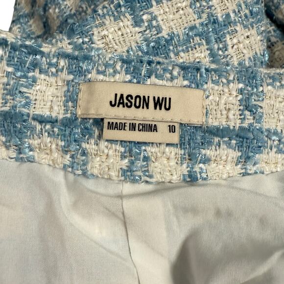 Jason Wu Size 10 Boucle Tweed Skort Blue White‎ Windowpane Plaid Coastal Preppy - Picture 5 of 8
